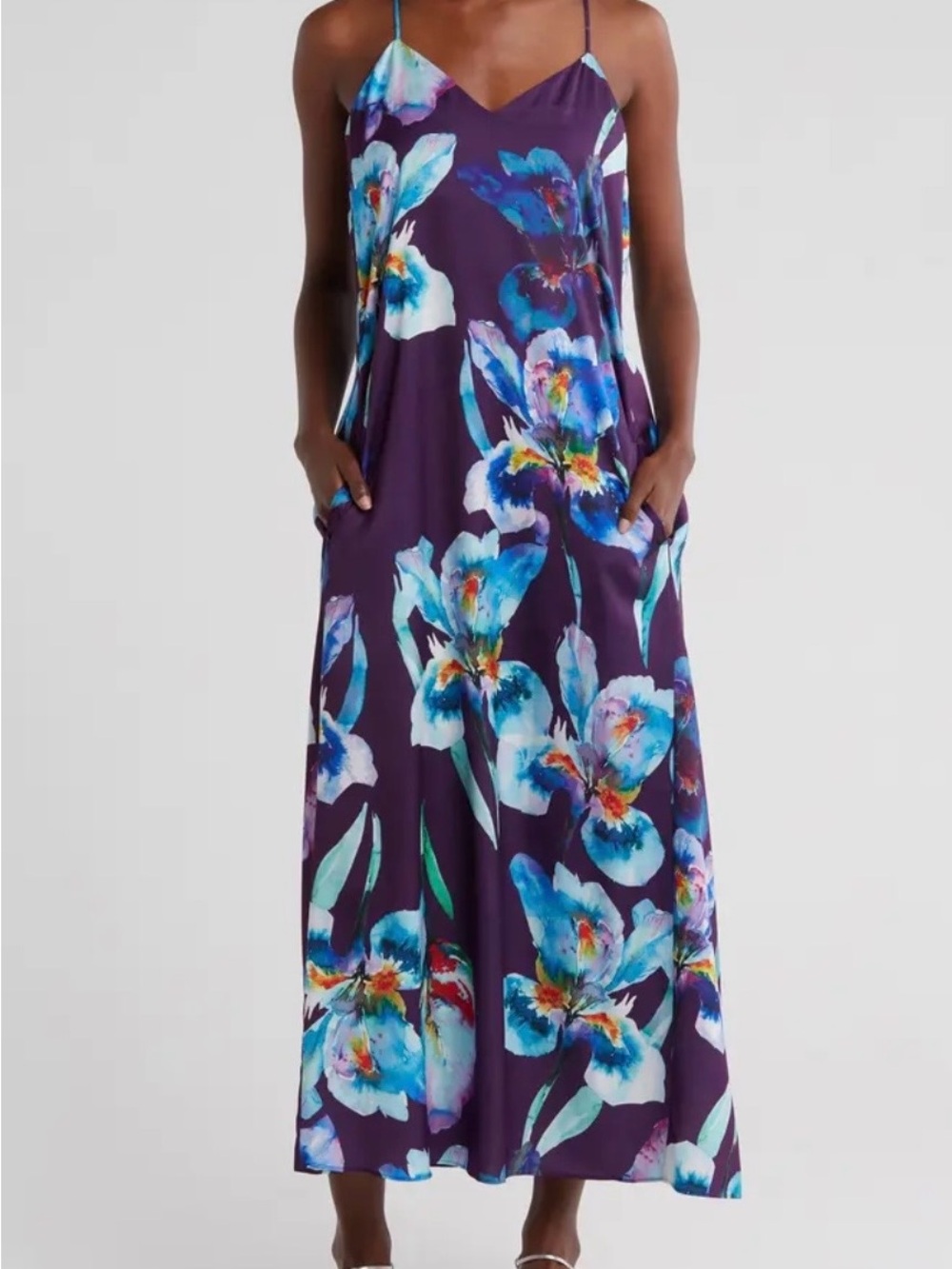 Connected Apparel Floral Print Satin Slipdress